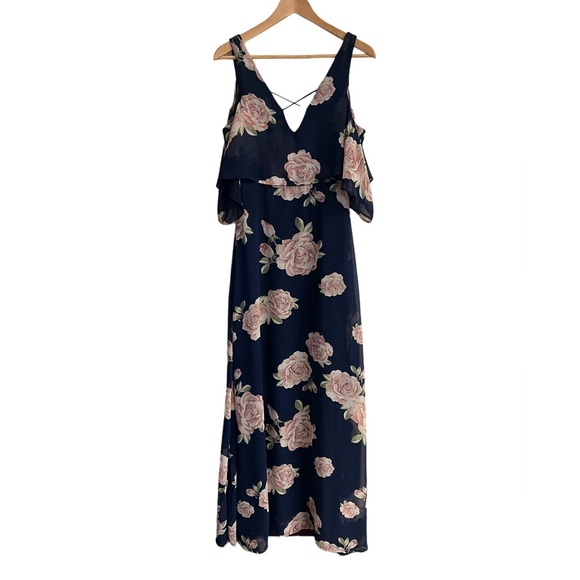 LULUS The Very Thought of You Navy Blue Floral Print Maxi Dress Gown Size M Rose - Picture 6 of 14